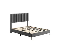 gaomon Bed Frame Modern Velvet Upholstered 11 Inch Bed Frame with Headboard No Box Spring Needed, Gray