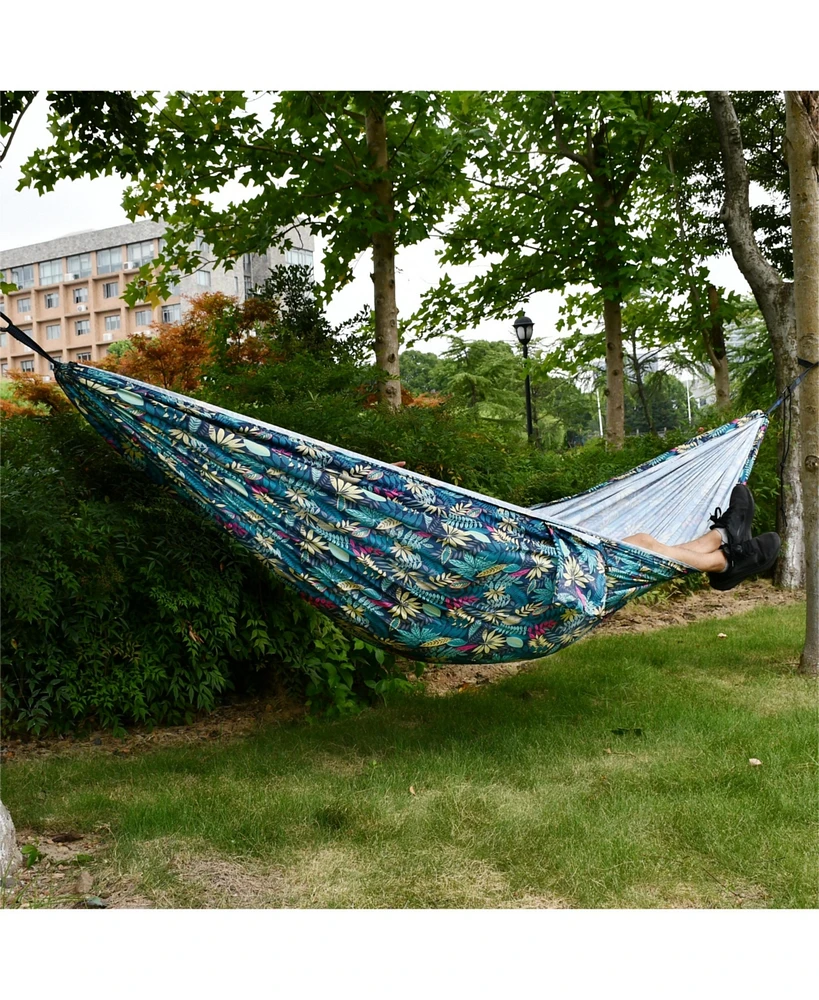 Sugift Portable Camping Hammock Cloth, Two Person Blue Leaf Print