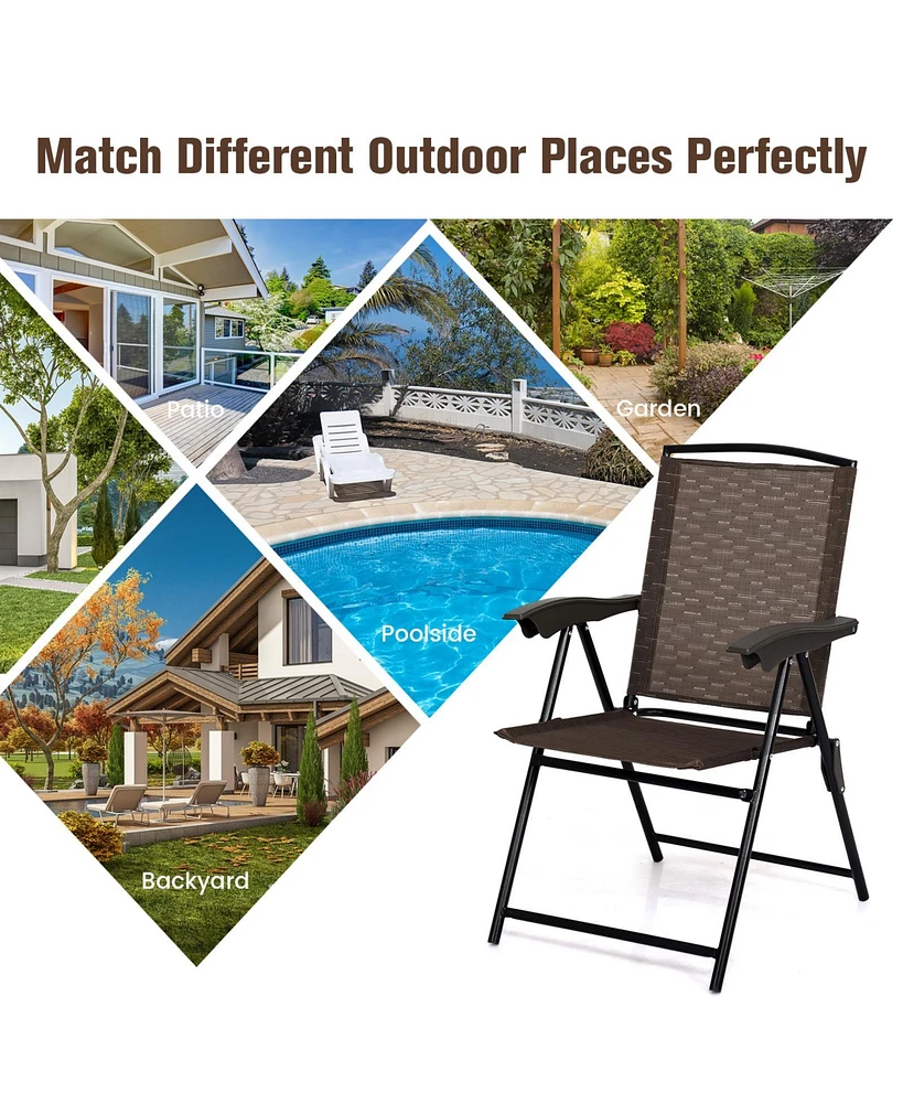 Sugift 4 Pieces Folding Dining Chairs with Steel Armrests and Sling Back