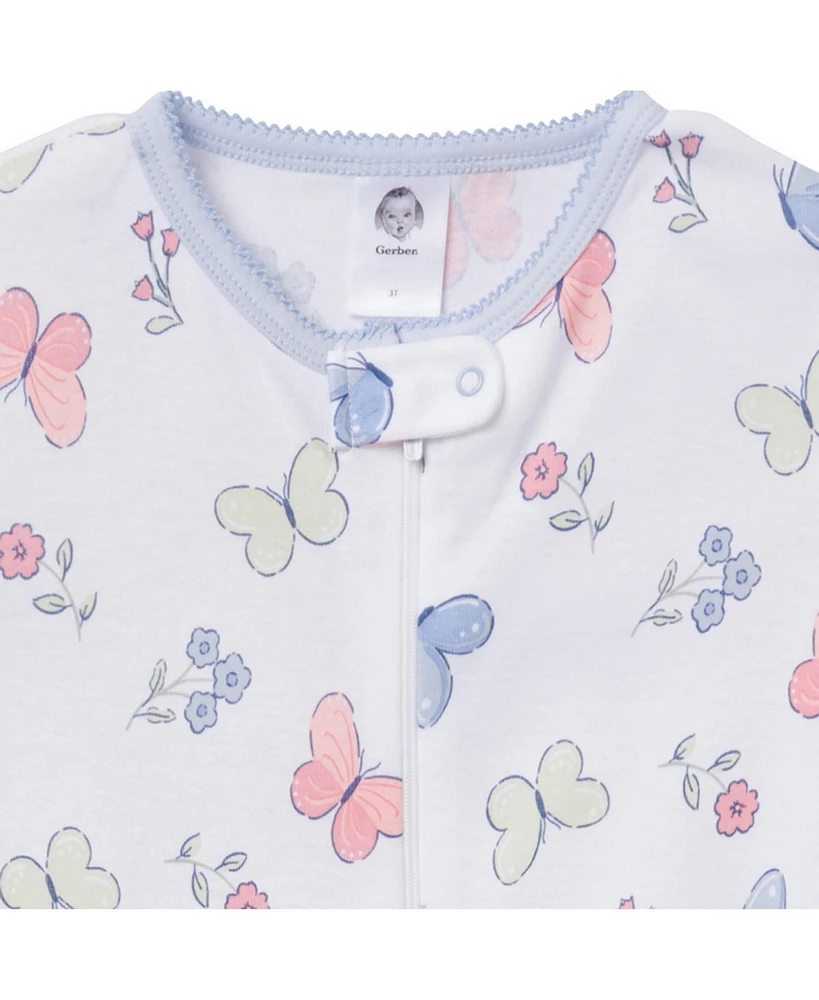Gerber Baby Girls Snug Fit Footed Pajamas, 2-Pack, Butterflies