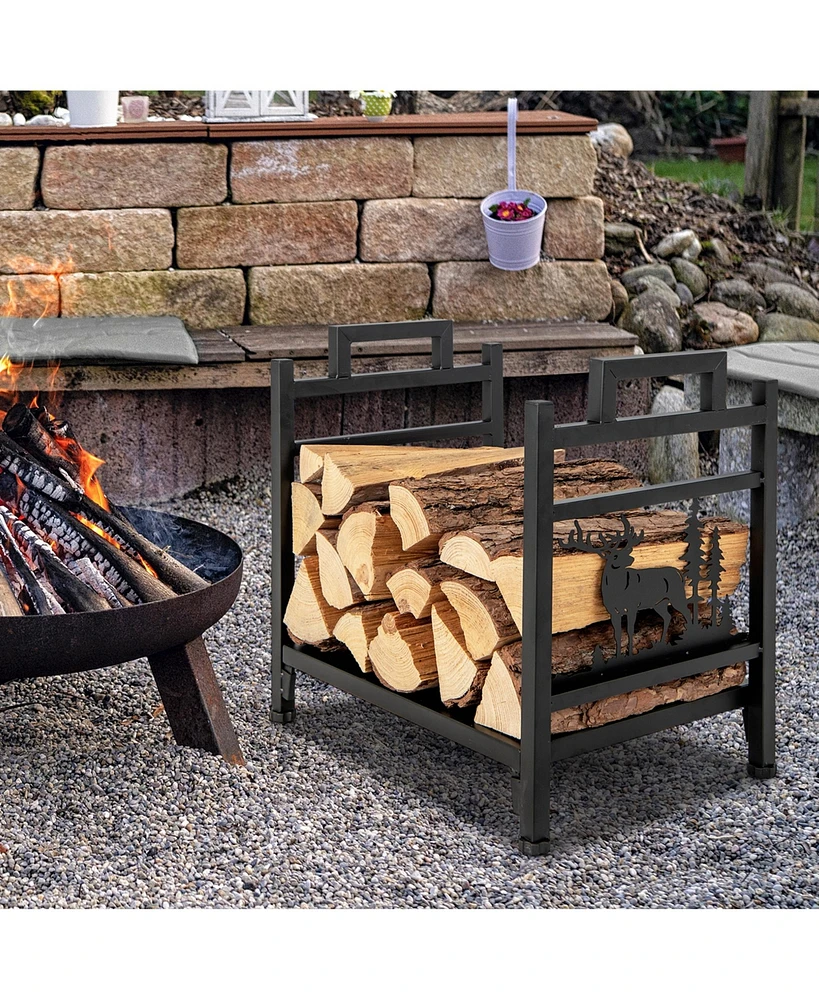 18.5 Inch Metal Firewood Rack Fireplace Log Holder with Dual Handles Solid Base