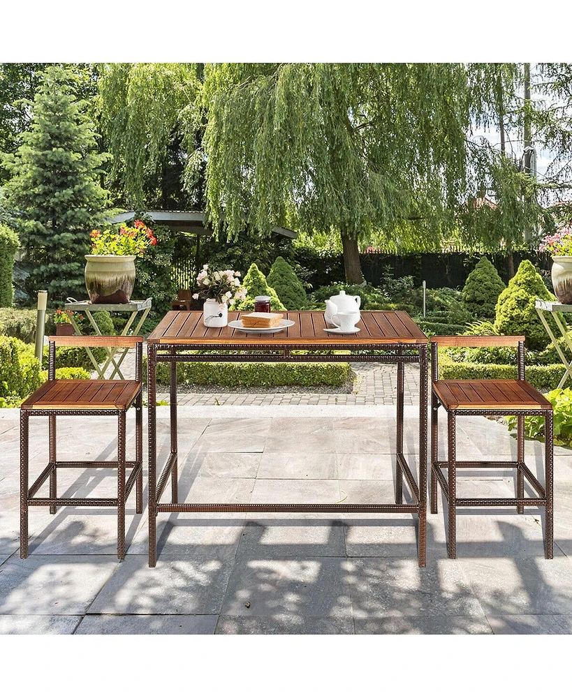 Vebreda 3 Pieces Patio Rattan Wicker Bar Dining Furniture Set