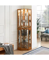 Slickblue 6-Shelf Corner Curio Display Cabinet with Lights and Mirrors