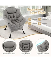 Large Lazy Chair with Cozy Head Pillow Stylish Tufted Back & Seat Armrests