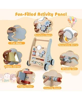 Costway Wooden Baby Walker Push & Pull Walker with Multi-Activity Center
