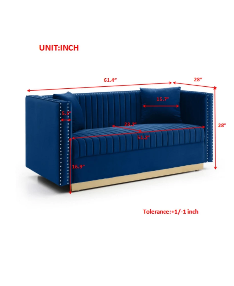 Blue Velvet Vertical Tufted Sofa Loveseat