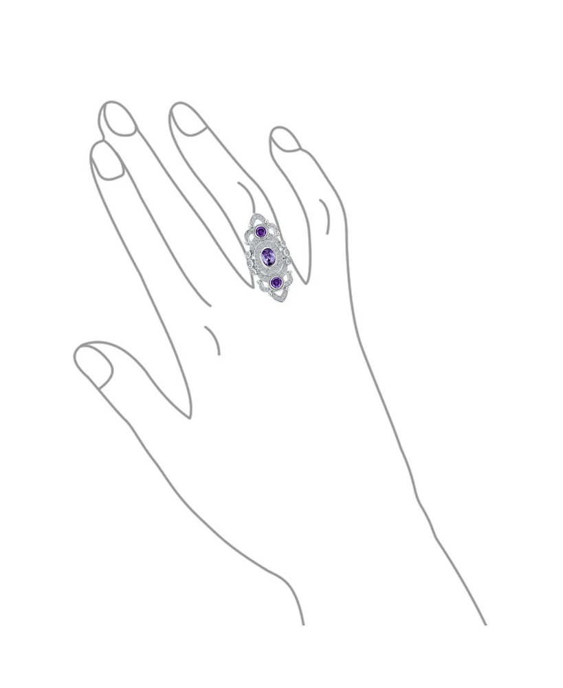 Bling Jewelry Filigree Purple Cubic Zirconia Armor Full Finger Statement Ring Cz Silver Plated Brass