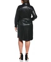 Ella Rafaella Plus Size Faux Leather Long Sleeve Shirtdress