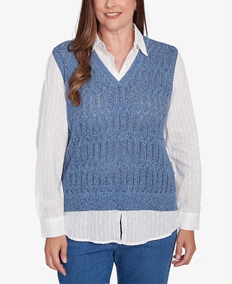 Alfred Dunner Women's Lake Victoria Collared Vest Two in One Sweater
