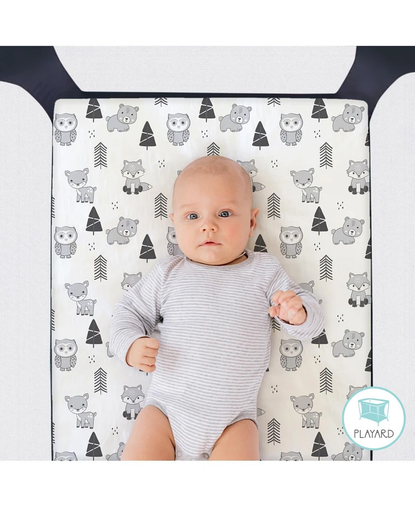 The Peanutshell Pack n Play, Mini Crib, Portable Crib or Fitted Playard Sheets for Baby Boy or Girl, 3 Pack Set, Gray, Black and White Woodland
