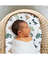 The Peanutshell Green Dino Bassinet Sheets for Newborn Baby Boy & Baby Girl, 4 Pack Set