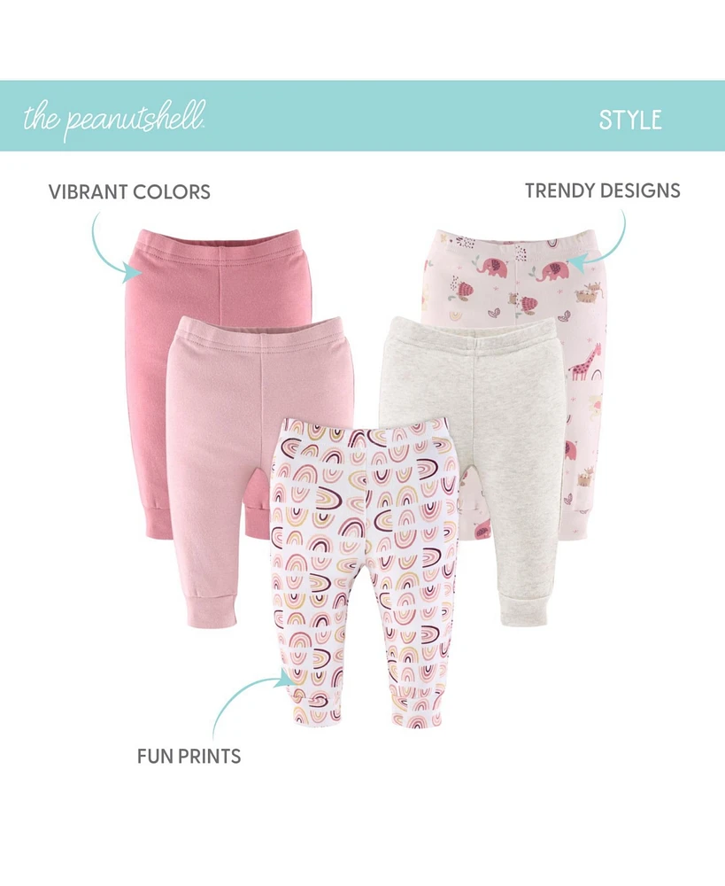 The Peanutshell Baby Girls Pants, 5-Pack, Rainbow Safari