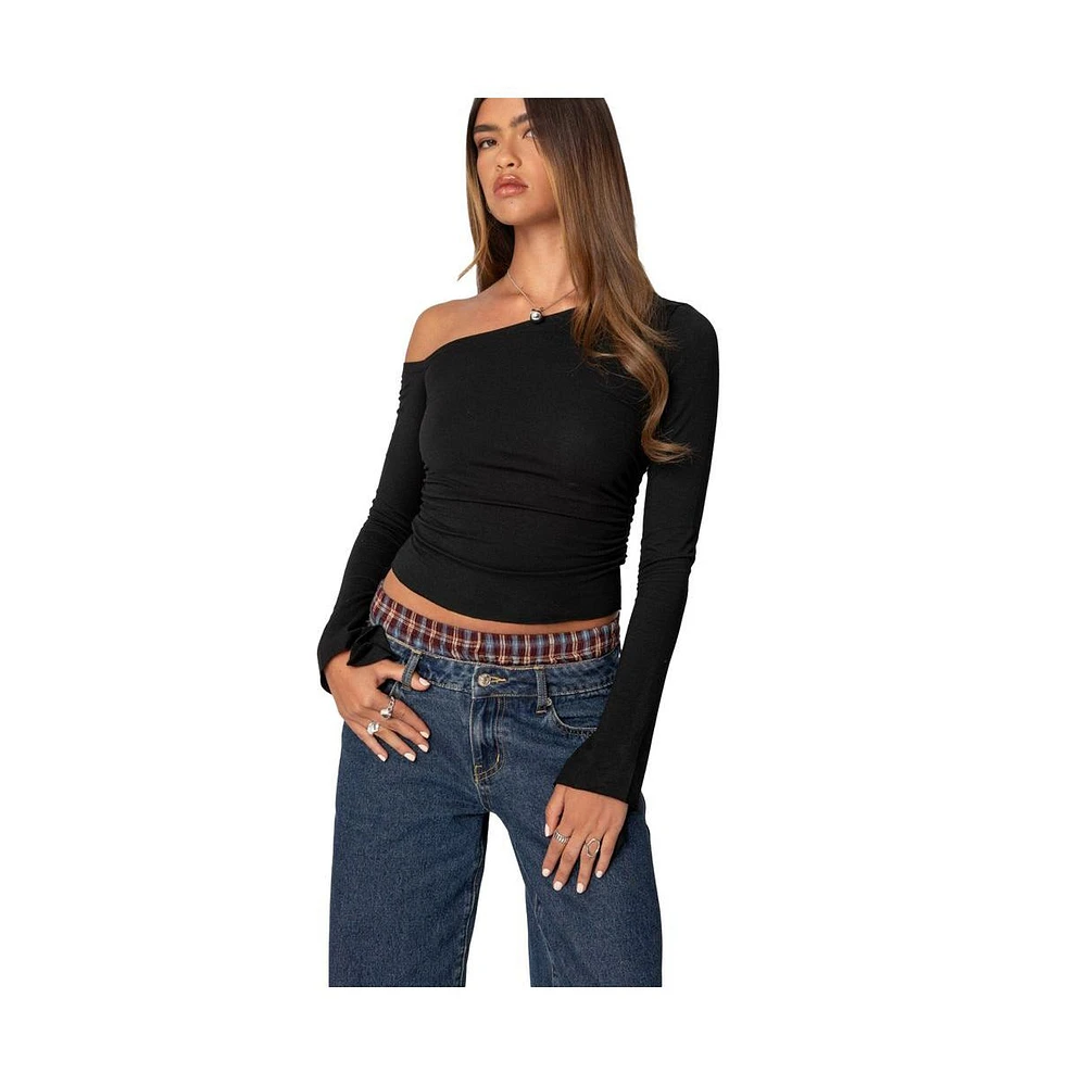Edikted Womens Stacie Asymmetric Long Sleeve Top