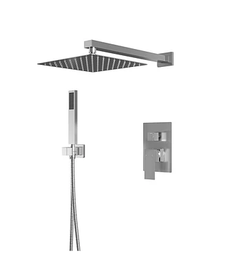 Brush Nickel 10 Inch Square Bathroom Shower Combo Set