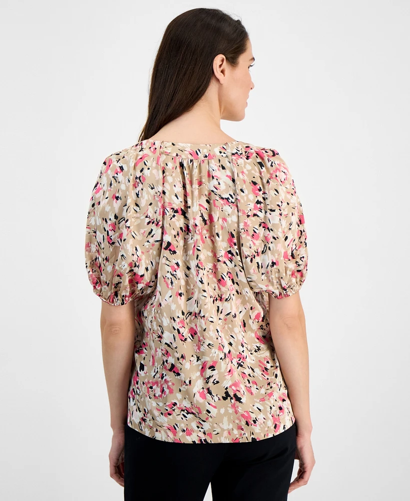 Anne Klein Women's Balloon-Sleeve Split-Neck Top
