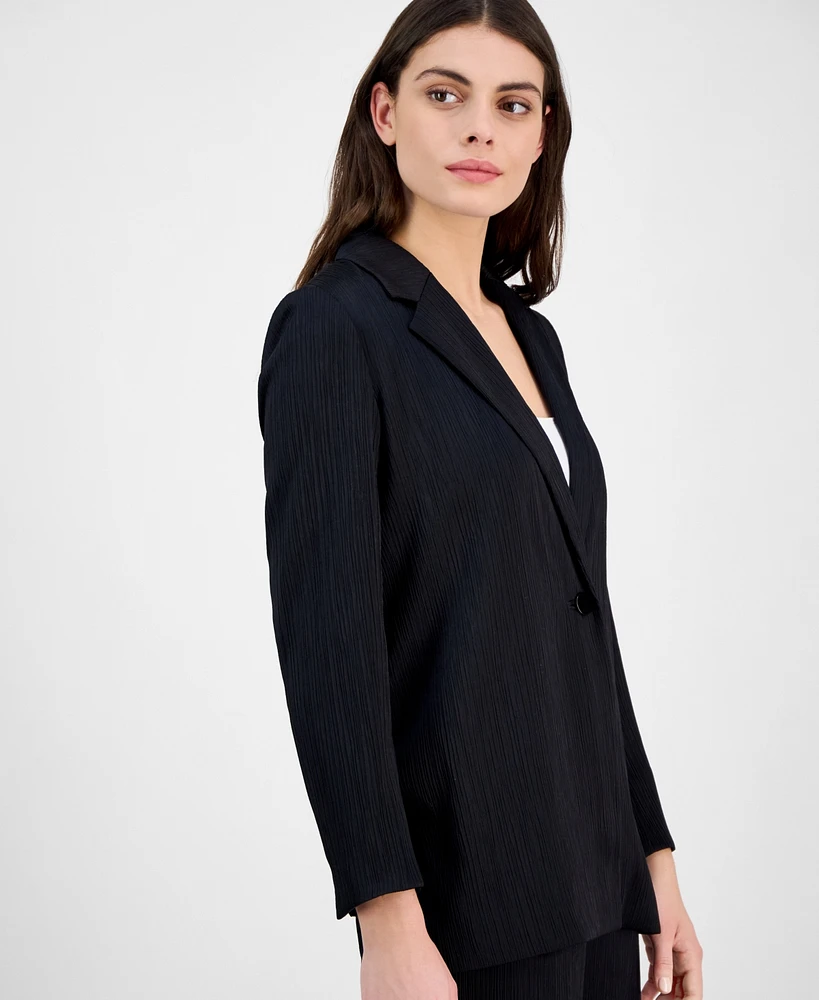 Anne Klein Women's Crinkled Satin Notched Collar One-Button Jacket