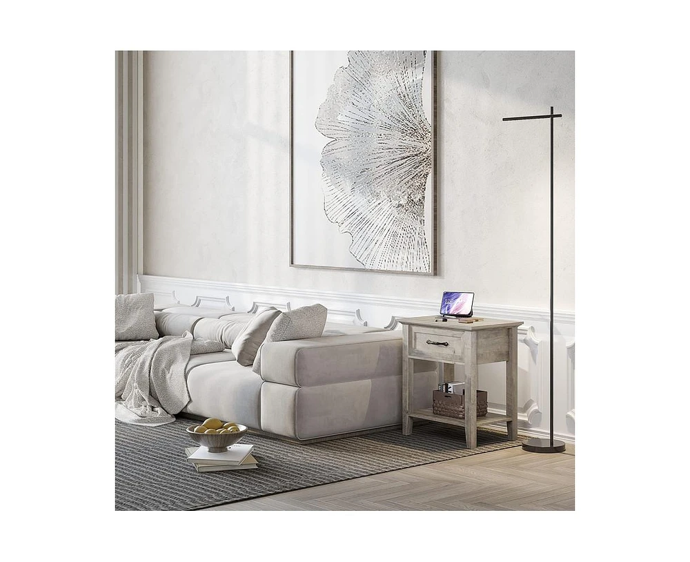 gaomon Grey Nightstands Set of 2, End Table with Drawer, Side Table for Spaces, 2 Tiers Storage Shelves with Dresser, Bedside Table for Living Room, B