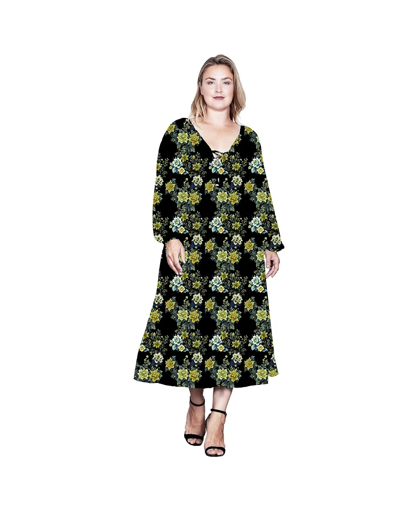 Standards & Practices Plus Floral-Print Sheer Sleeve Midi Dress