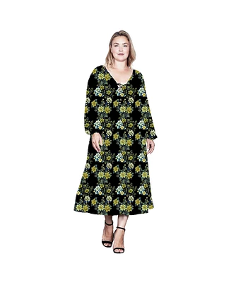 Standards & Practices Plus Floral-Print Sheer Sleeve Midi Dress