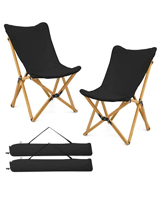 Bamboo Butterfly Folding Chair Set of 2 with Storage Pocket 330 Lbs Capacity