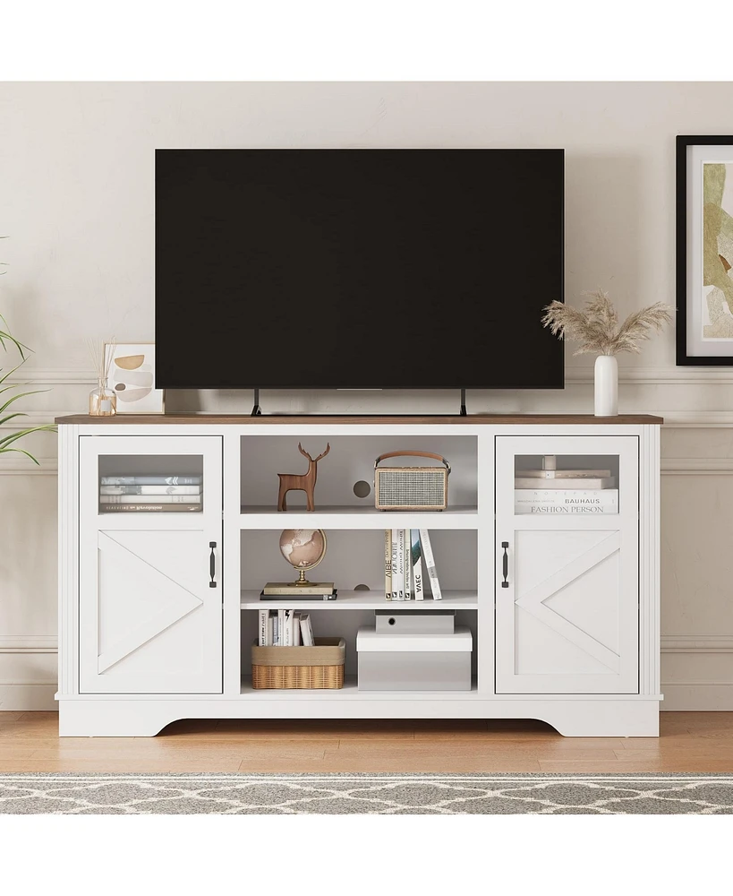 gaomon 58'' Farmhouse Tv Stand with Led Lights, Entertainment Center for TVs up to 70 Inch