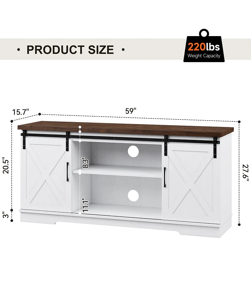 gaomon Farmhouse Tv Stand for 65 Inch Tv, Entertainment Center with Storage and Sliding Barn Doors(White