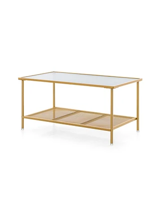 Givimo 2-Tier Coffee Table with Shelf Center Tea Table with Tempered Glass Top