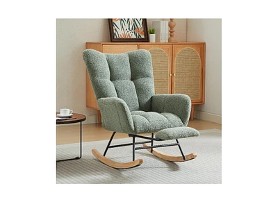 Modern Nursery Rocking Chair, Upholstered Glider Chair with High Backrest