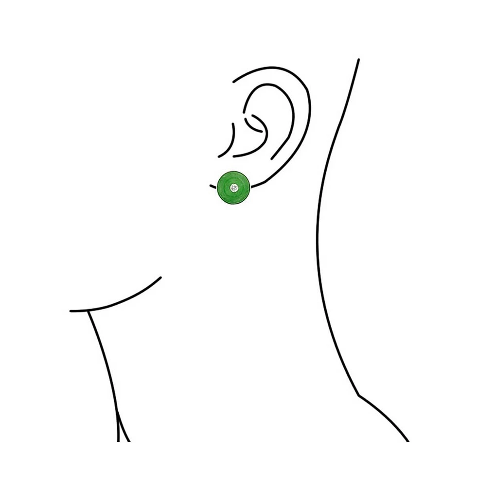 Bling Jewelry Round Disc Cz Accent Green Dyed Jade Clip On Earrings Sterling Silver Non Pierced