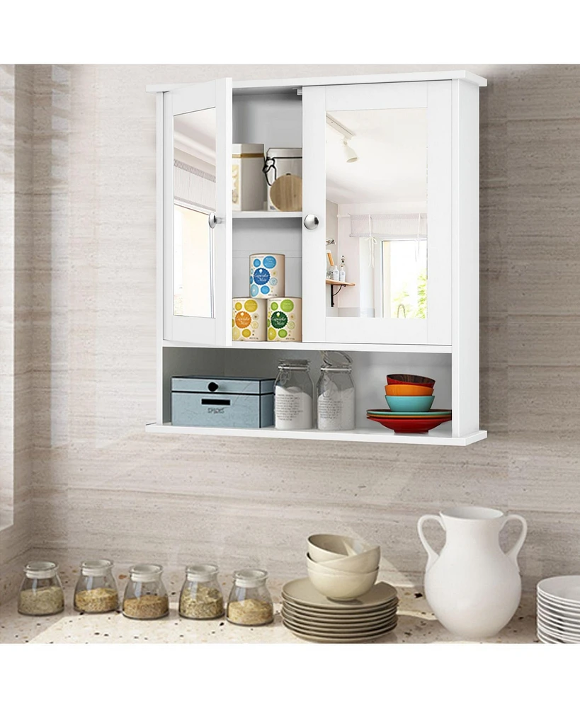 Sugift Bathroom Wall Mount Mirror Cabinet Organizer-White