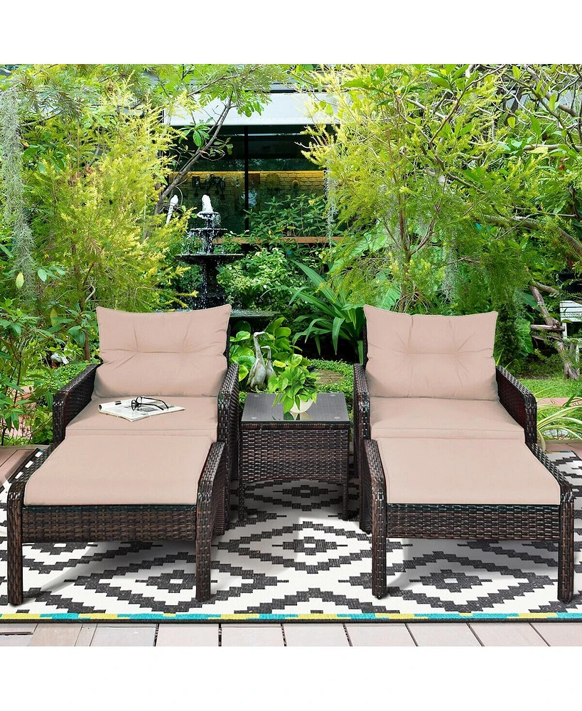 Sugift 5 Pcs Patio Rattan Wicker Sofa Furniture Set