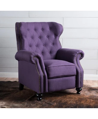 Accented Push Back Recliner Chair With Rolled Arms In Plum, Enjoy Cocooning Comfort