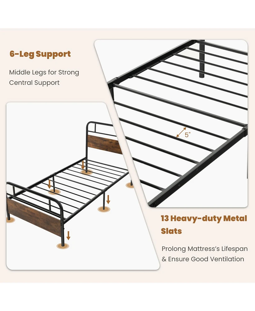 Sugift Twin Size Bed Frame with Industrial Headboard