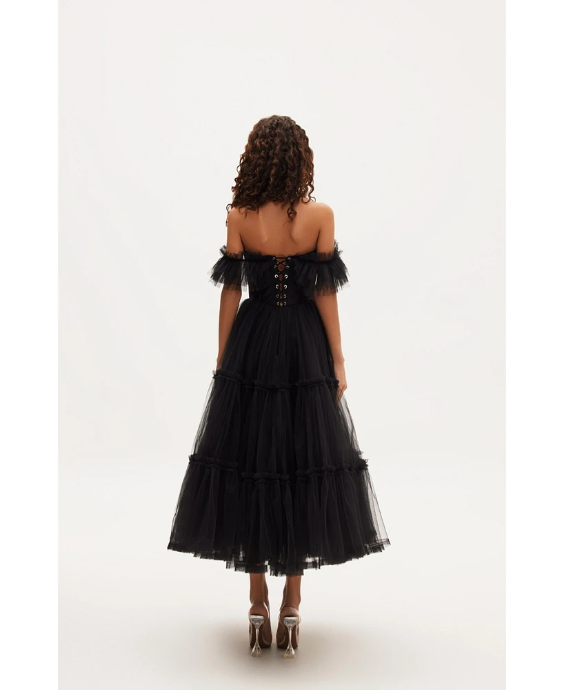 Milla Women's Ruffled Tulle Midi Dress