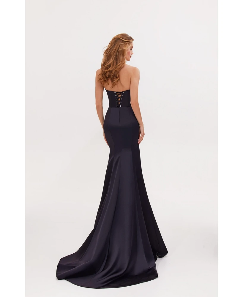 Milla Women's Strapless Eveng Gown With Thigh Slit