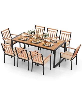 9 Pieces Patio Dining Set with Soft Cushions and 1.9" Umbrella Hole for Garden