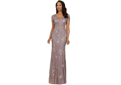 Lara Women's V-Neck, Short Sleeve Beaded Gown