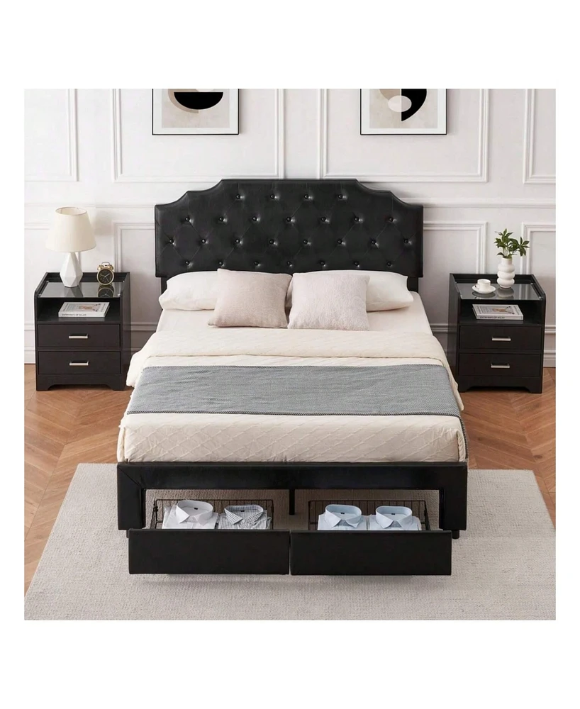 gaomon Bed Frame With 2 Storage Drawers, Platform Bed Frame With Upholstered Headboard, No Box Spring Needed, Wood Slats Support, Easy Assembly