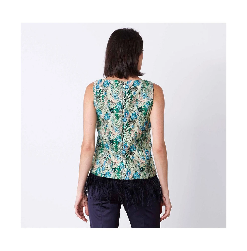 Etcetera Women's Ostrich-Trimmed Stretch Jacquard Top Saga