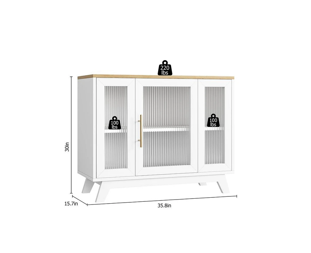 gaomon Buffet Storage Cabinet with Fluted Glass Door, 36" Modern Sideboard Cabinet with 2-Tier Storage