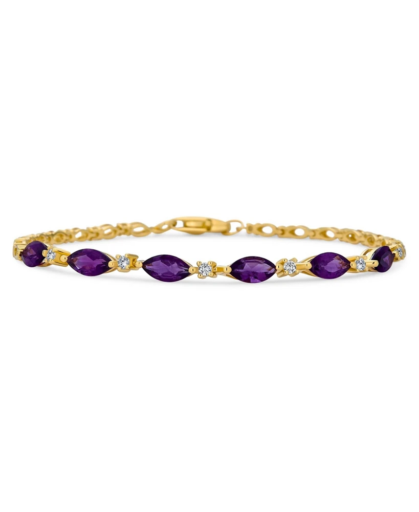 Bling Jewelry Oval Natural Purple Amethyst & Zircon Alternating Tennis Bracelet .925 Silver 7.25 inch