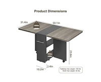 gaomon Space Saving Folding Dining Table with 2 Tier Storage-Extendable Drop Leaf Farmhouse Kitchen Dining Room Tables Set for 4, Collapsible Expandab