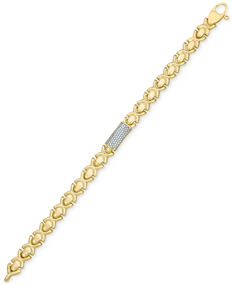 Diamond Pave Bar Plate Stampato Xo Link Bracelet (1/2 ct. t.w.) in 14k Gold-Plated Sterling Silver