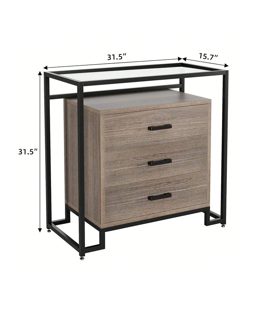 gaomon Wood Dresser Chest With Tempered Glass Top - 3 Drawer Dresser - Wide Storage Space