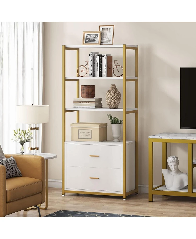 Tribesigns Bookcase, 4-Tier Bookshelf with 2 Drawers
