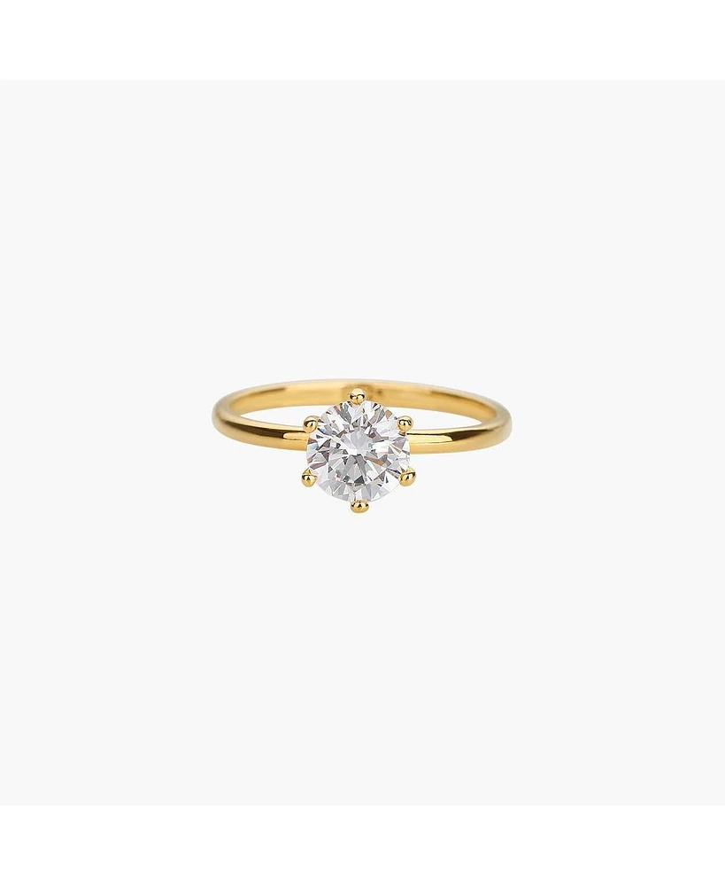 Sterling Silver 18k Gold Plated Sage Medium Cubic Zirconia Band Ring Size 7 – Bold Summer Ring, Sparkling Accent, Gift for Her