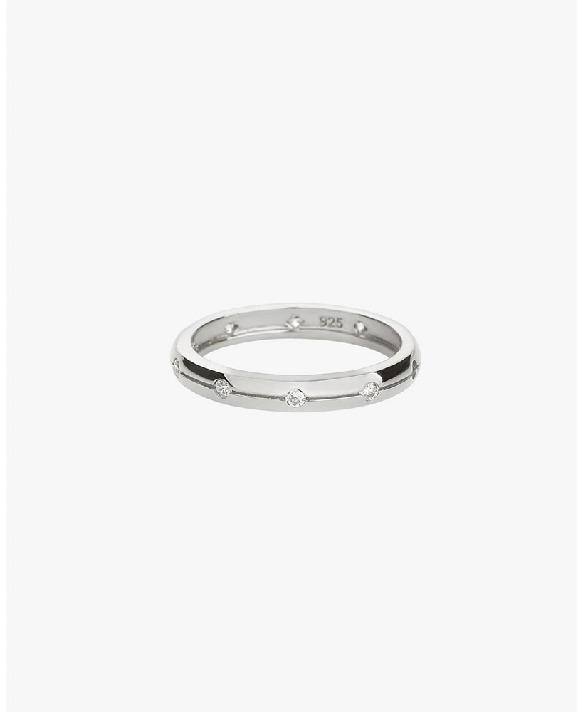 Sterling Silver Sabrina Paved Band Ring Size 7 – Dainty Summer Sparkle, Everyday Glamour, Elegant Style
