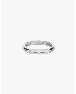 Sterling Silver Sabrina Paved Band Ring Size 7 – Dainty Summer Sparkle, Everyday Glamour, Elegant Style