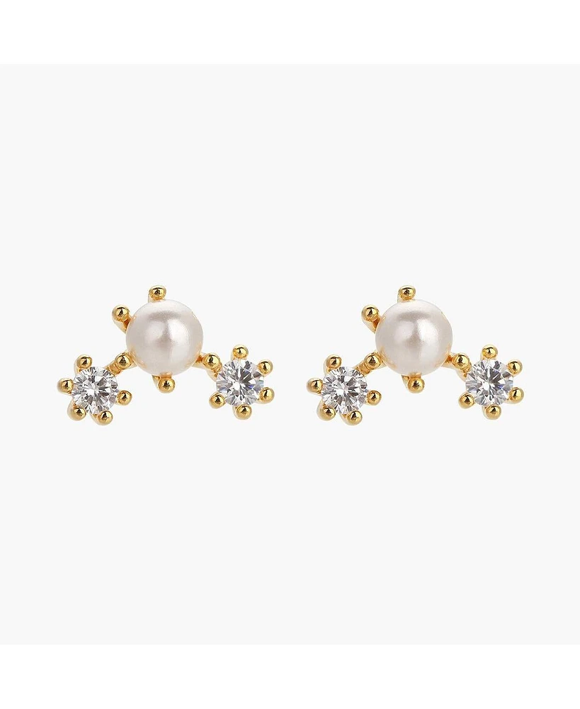 Sterling Silver 18k Gold Plated Dawn Pearl Stud Earrings – Dainty Summer Earrings, Lightweight, Vacation Style, Warm Weather Look