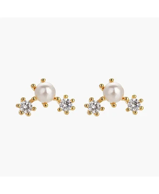Sterling Silver 18k Gold Plated Dawn Pearl Stud Earrings – Dainty Summer Earrings, Lightweight, Vacation Style, Warm Weather Look